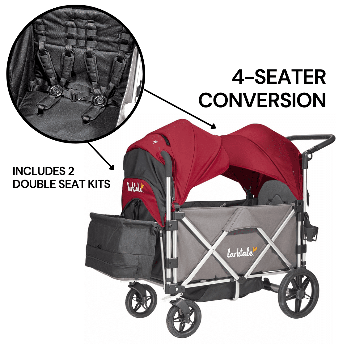 Larktale Caravan (4 Seater) Stroller Wagon Complete Bundle - Mornington Gray / Barossa Red