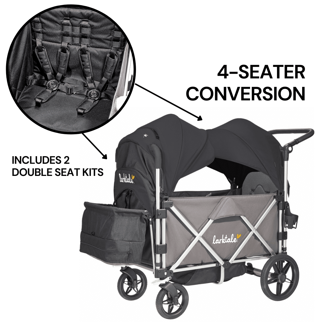 Larktale Caravan (4 Seater) Stroller Wagon Complete Bundle - Mornington Gray / Byron Black