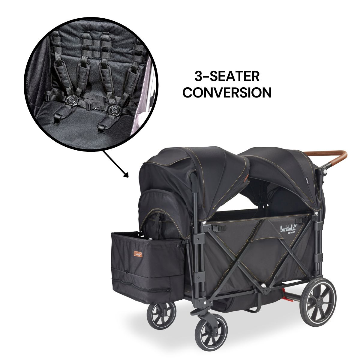 Larktale Caravan V2 (3 Seater) Stroller Wagon Bundle - Byron Black