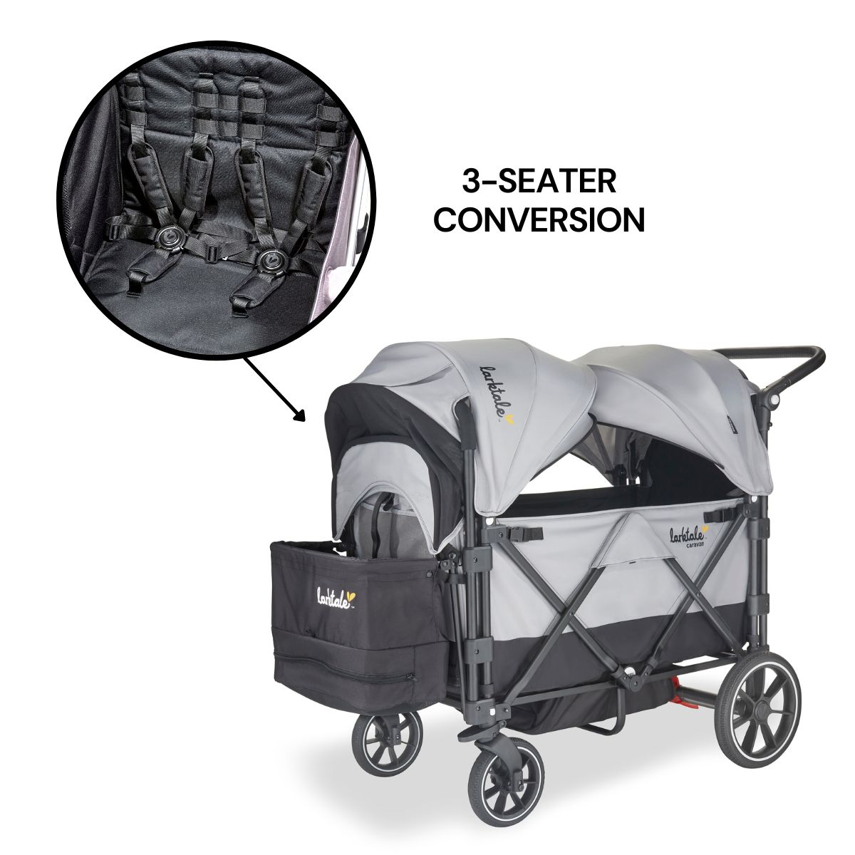 Larktale Caravan V2 (3 Seater) Stroller Wagon Bundle - Gray/Black