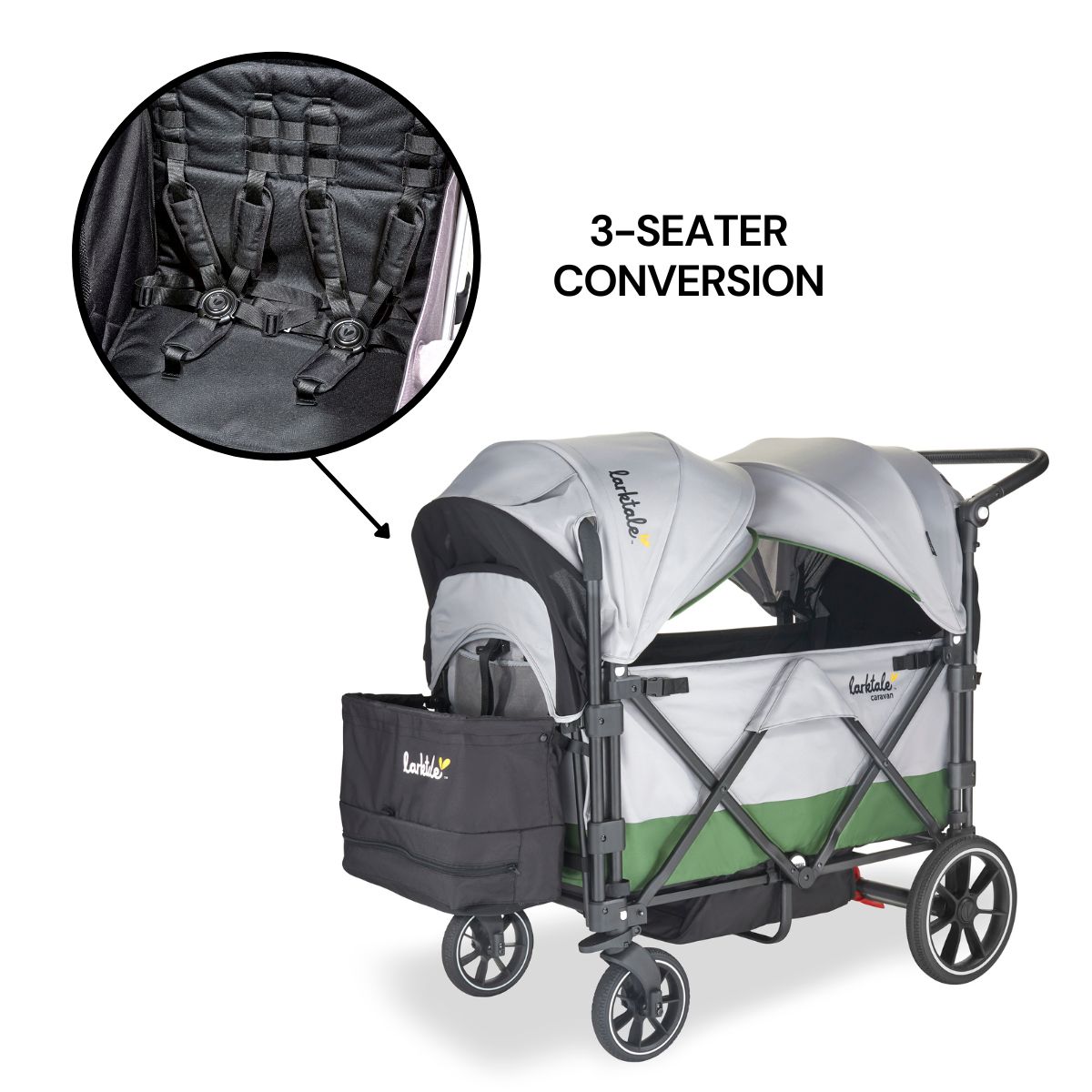 Larktale Caravan V2 (3 Seater) Stroller Wagon Bundle - Gray/Green