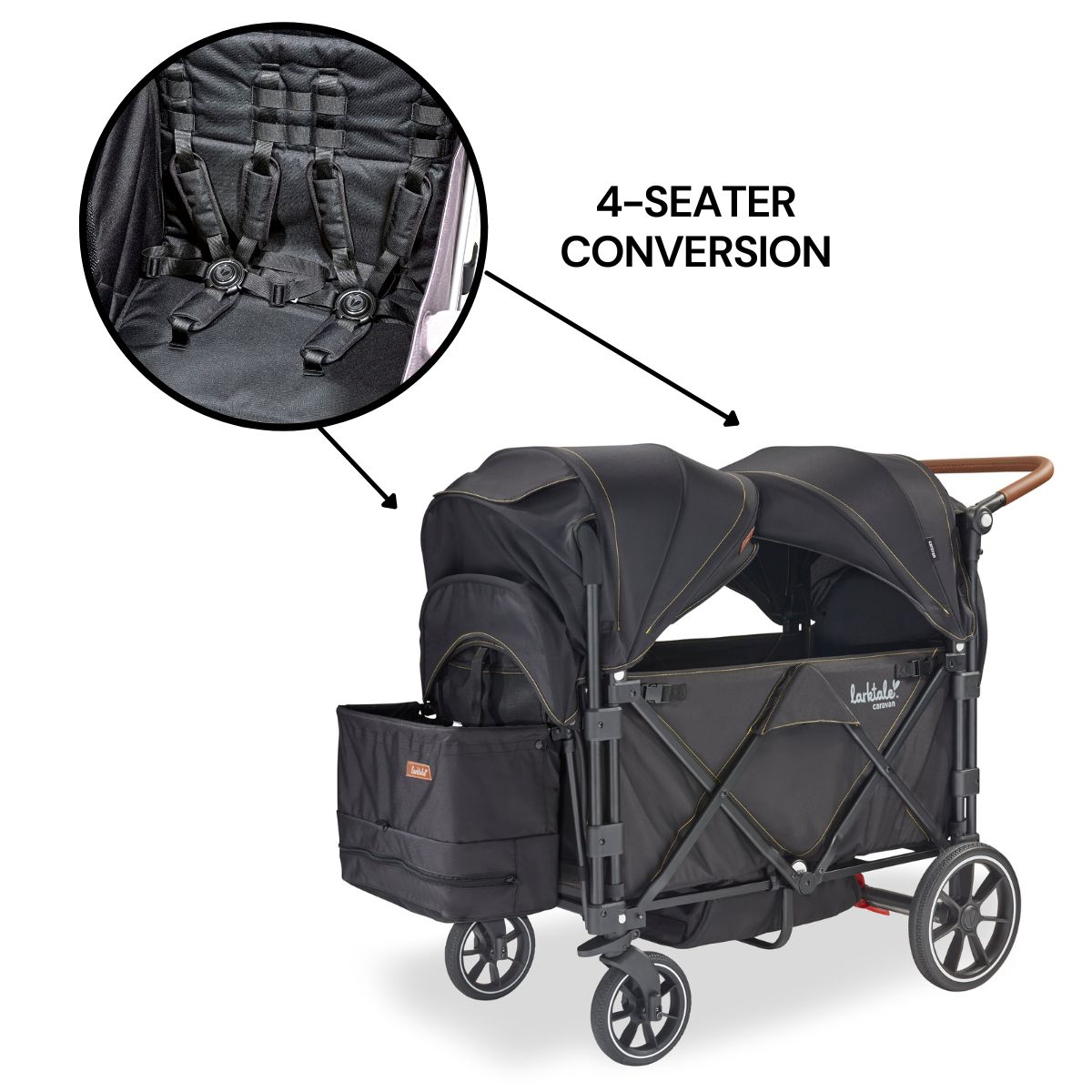 Larktale Caravan V2 (4 Seater) Stroller Wagon Bundle - Byron Black