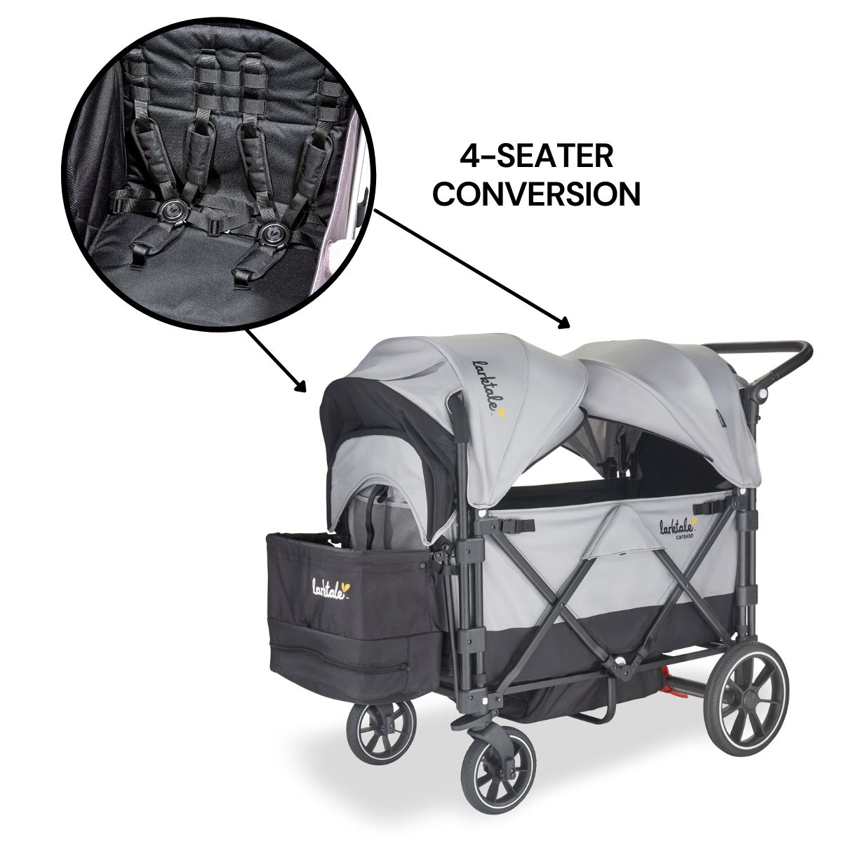 Larktale Caravan V2 (4 Seater) Stroller Wagon Bundle - Gray/Black