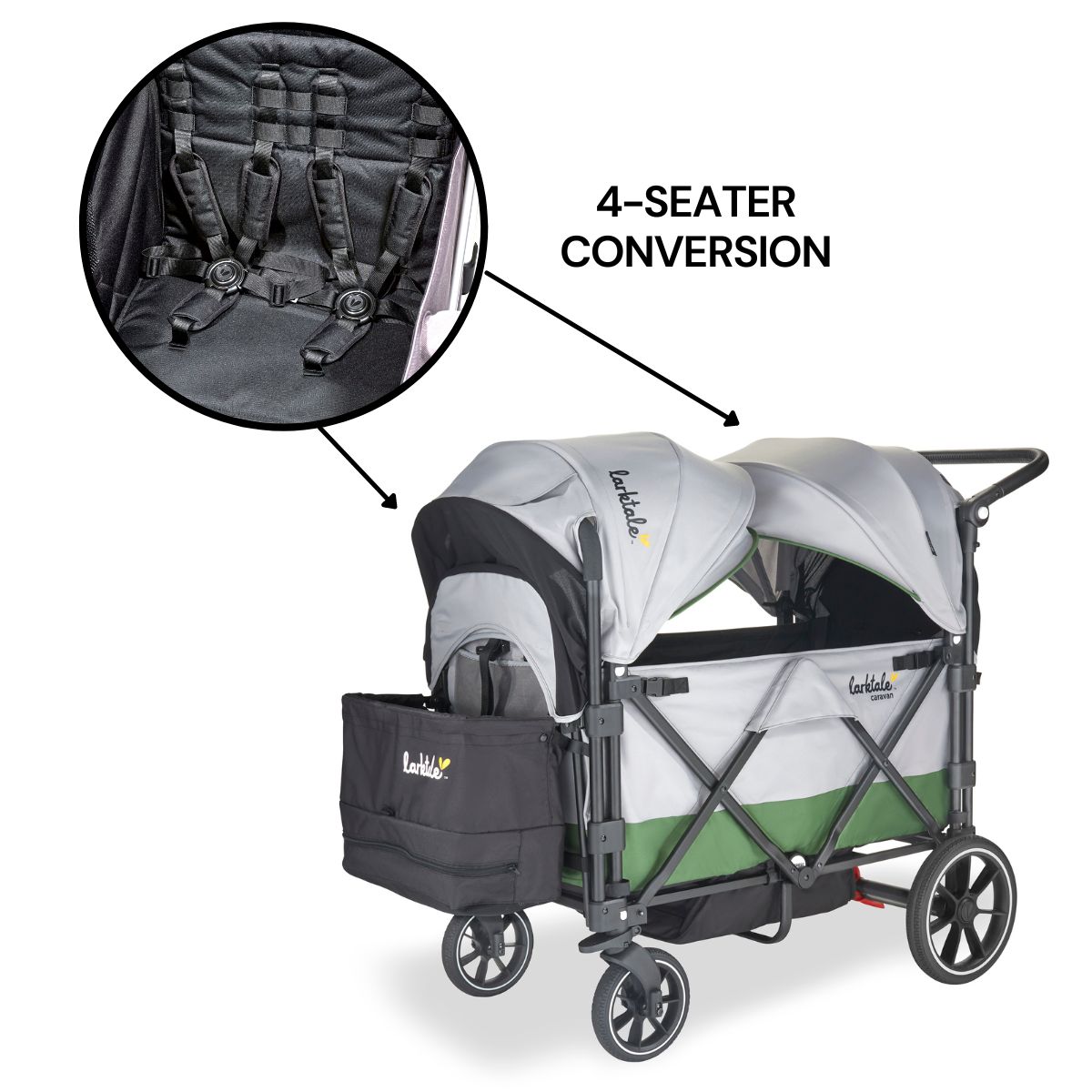 Larktale Caravan V2 (4 Seater) Stroller Wagon Bundle - Gray/Green