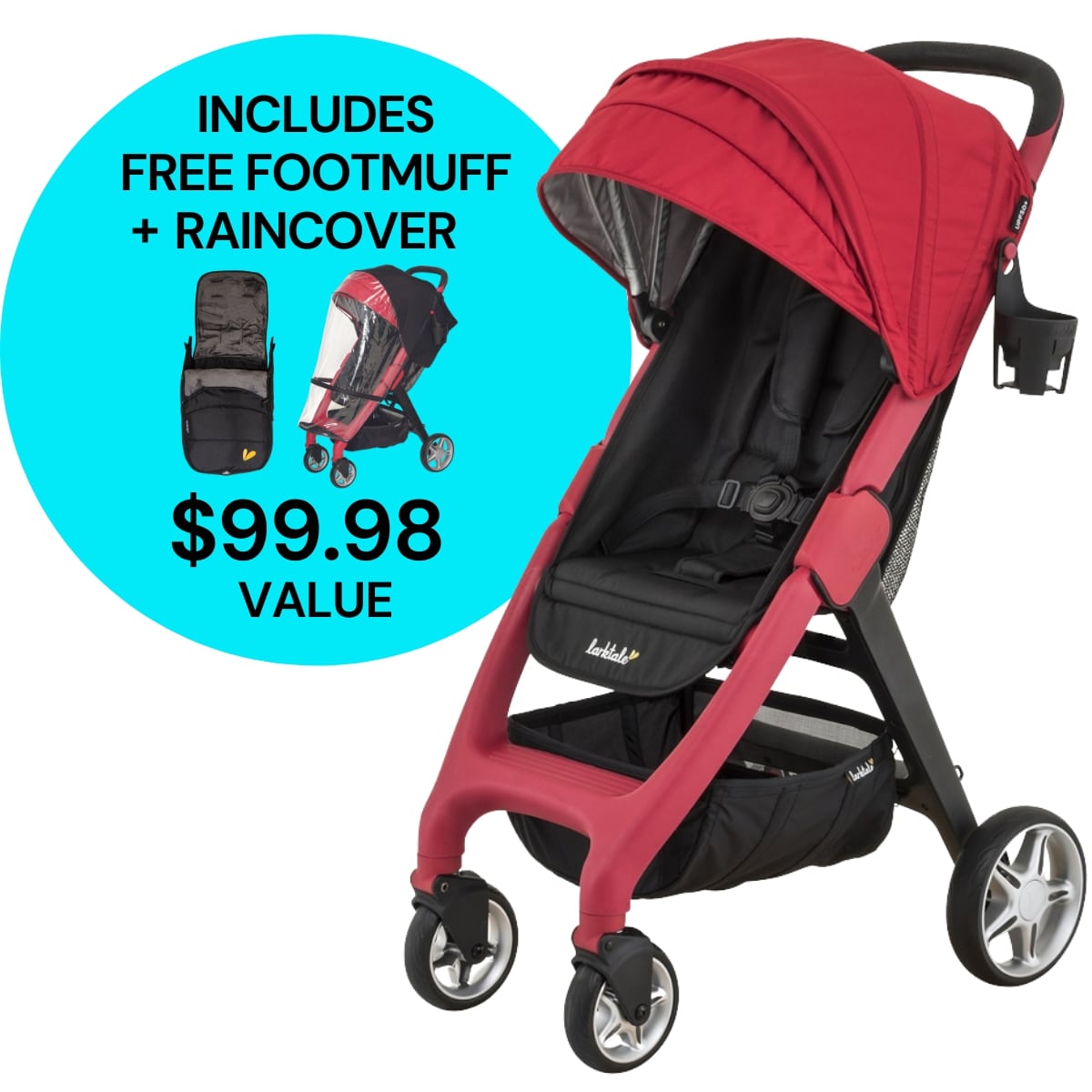 Larktale Chit Chat Compact Stroller Winter Bundle - Barossa Red / Black