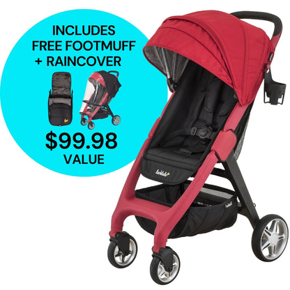 Larktale Chit Chat Compact Stroller Winter Bundle - Barossa Red / Black