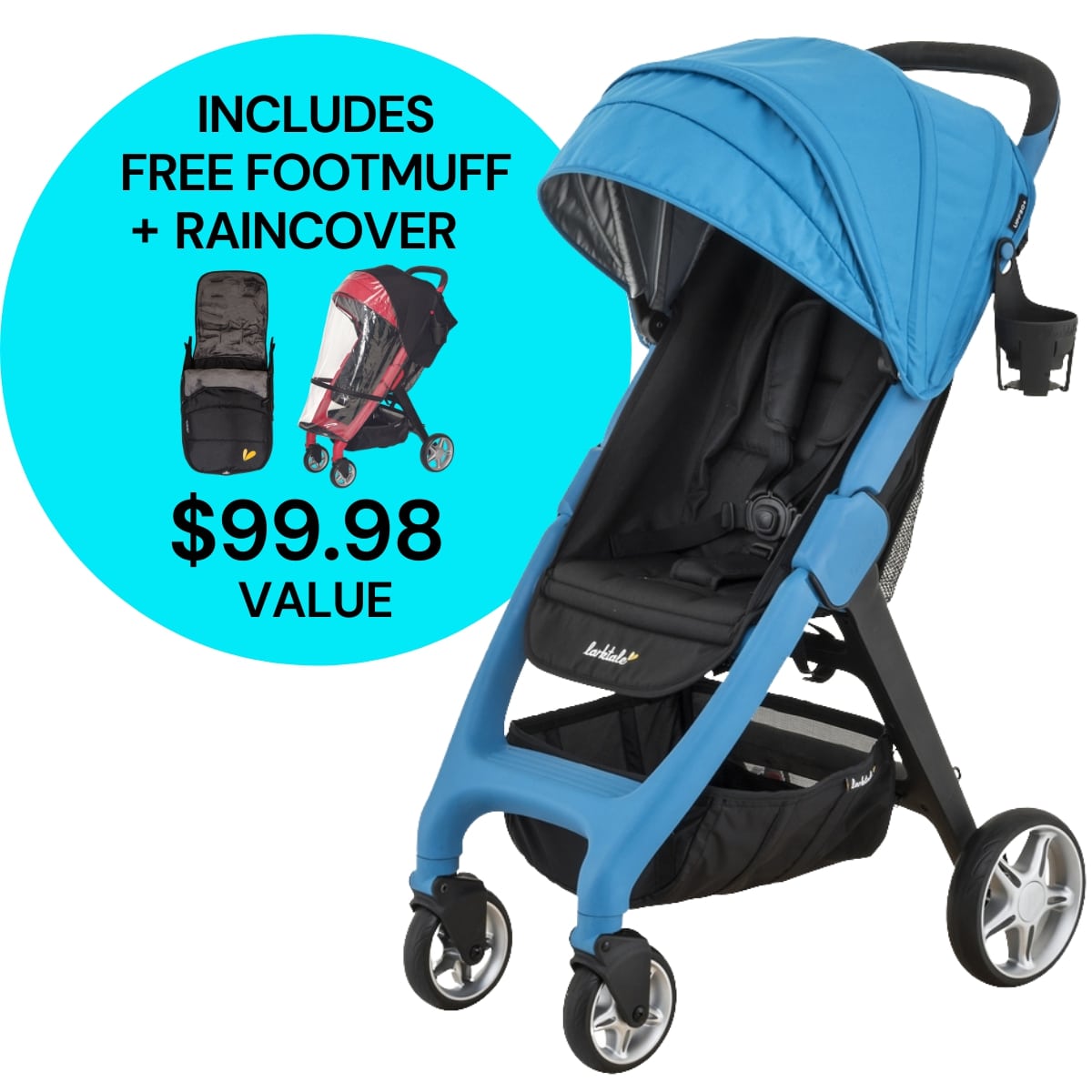 Larktale Chit Chat Compact Stroller Winter Bundle - Freshwater Blue / Black