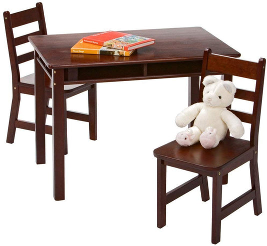 Lipper International Child's Rectangular Table & 2 Chairs - Walnut