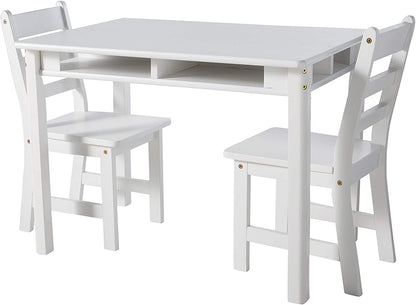 Lipper International Kids Rectangular Table with Shelves & 2 Chairs - White