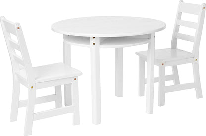 Lipper International Round Table with Shelf and 2 Chairs - White