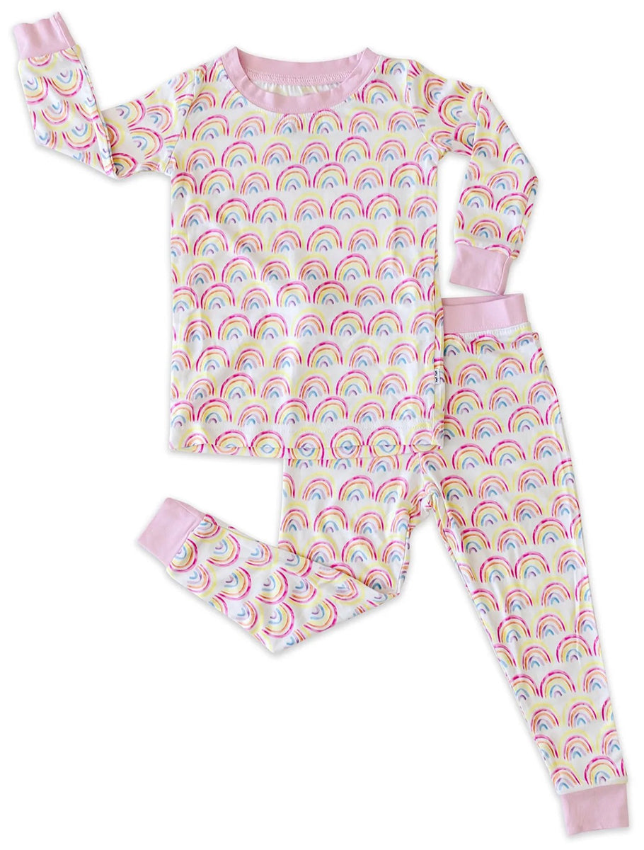 Little Sleepies Two-Piece Bamboo Viscose Pajama Set - Pastel Rainbows, 9/10