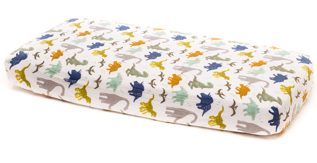 Little Unicorn Cotton Muslin Fitted Sheet - Dino Friends