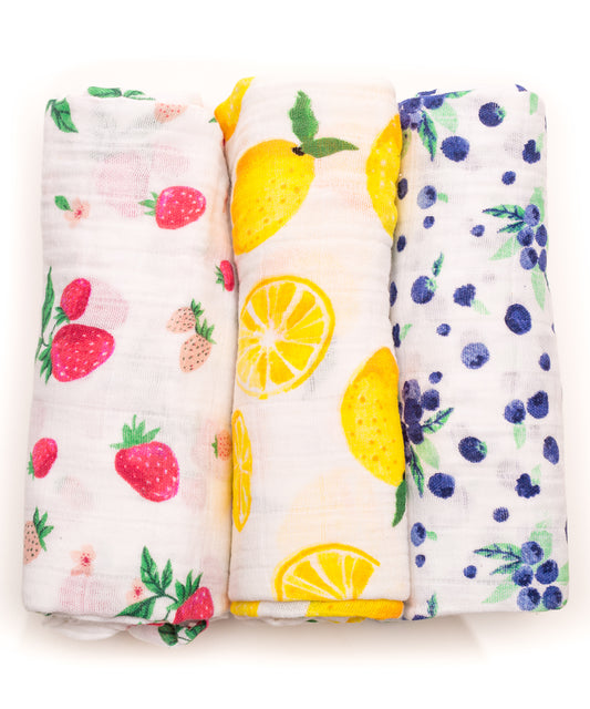 Little Unicorn Cotton Muslin Swaddle 3-Pack - Berry Lemonade