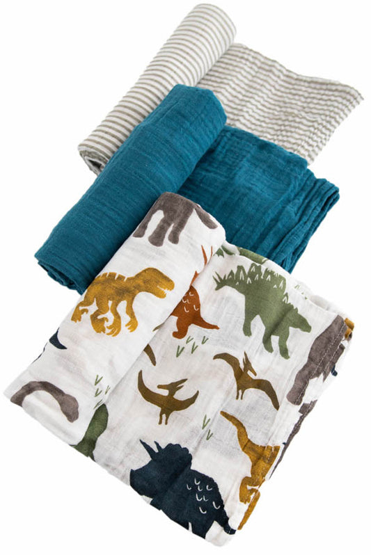 Little Unicorn Cotton Muslin Swaddle 3 Pack - Dino Friends 2 set