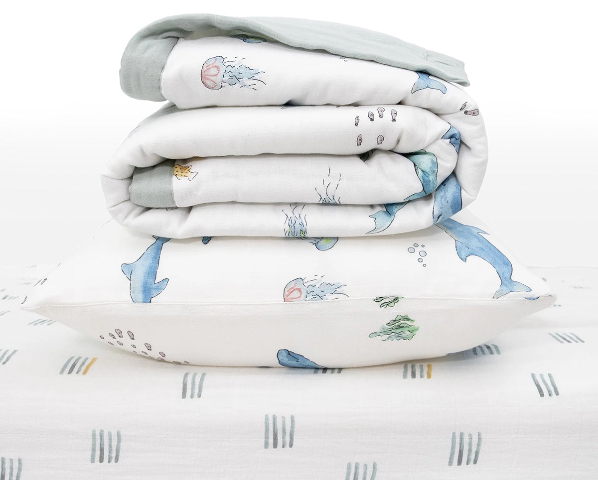 Little Unicorn Cotton Muslin Toddler Bedding 3 Piece Set - Whales