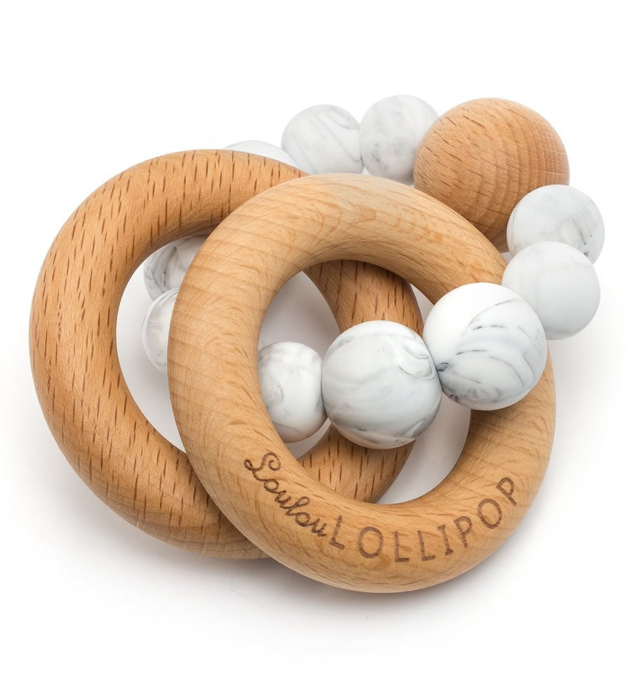 Loulou Lollipop Bubble Wood + Silicone Teether Rattle - Marble