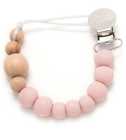 Loulou Lollipop Color Block Silicone & Wood Pacifier Clip - Pink Quartz