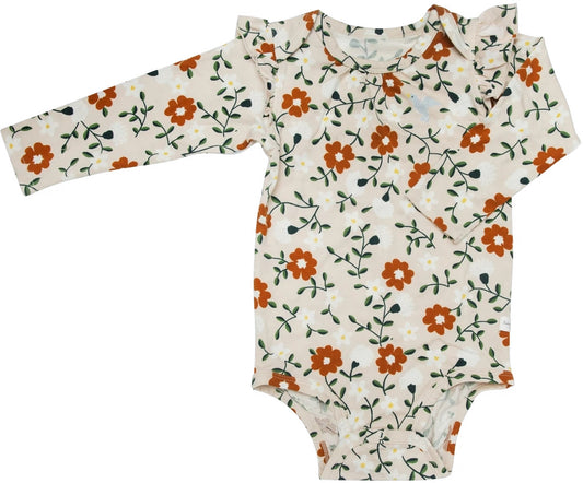 Loulou Lollipop Long Sleeve Bodysuit in TENCEL - Flower Vine (0-3 M)