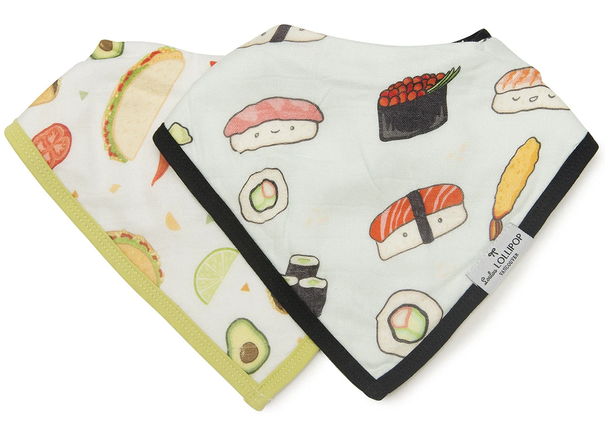 Loulou Lollipop Luxe Muslin Bandana Bib Set - Sushi/Taco