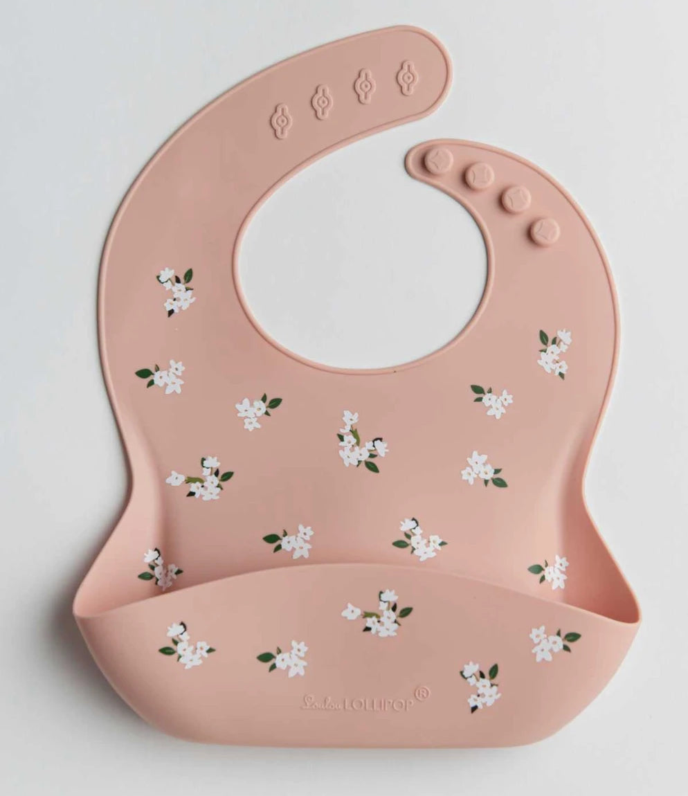 Loulou Lollipop Silicone Bib - White Flower