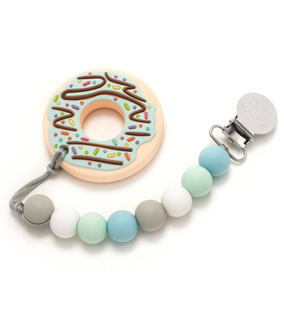 Loulou Lollipop Silicone Teether with Clip - Donut/Mint