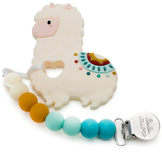 Loulou Lollipop Silicone Teether with Clip - Llama