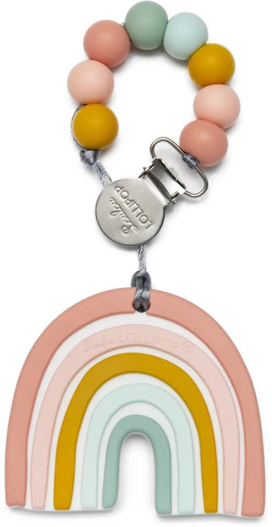 Loulou Lollipop Silicone Teether with Clip - Pastel Rainbow