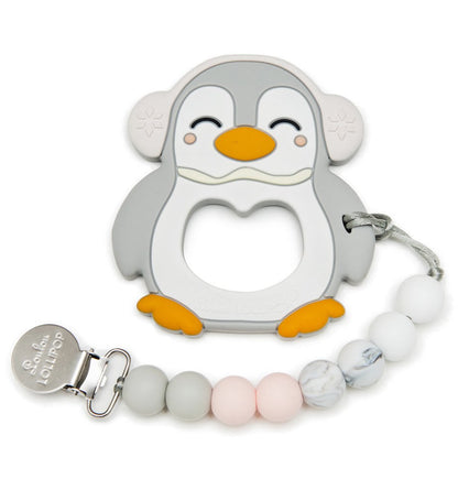 Loulou Lollipop Silicone Teether with Clip - Penguin