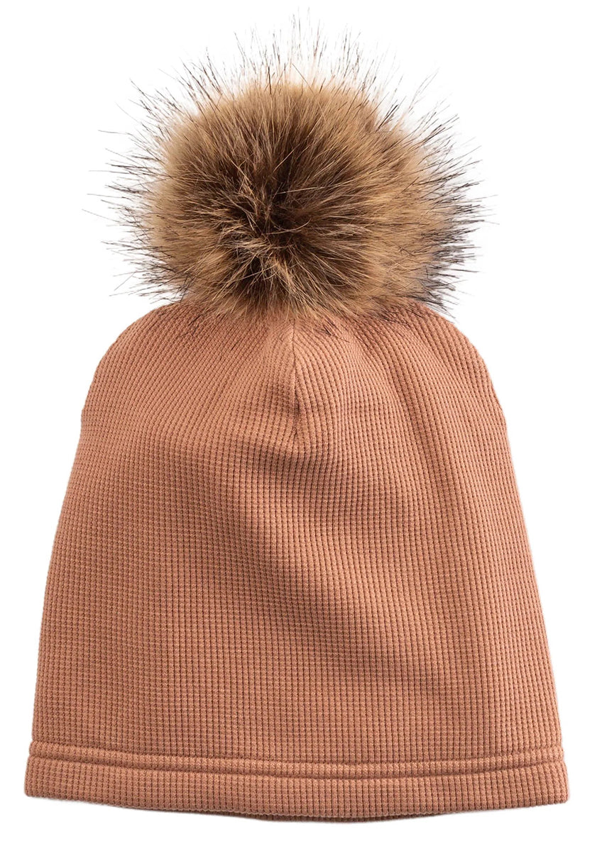 Loulou Lollipop Waffle Pom Pom Hat, 12-24 Months - Cinnamon