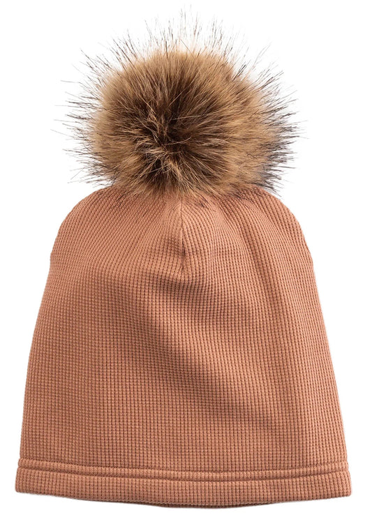 Loulou Lollipop Waffle Pom Pom Hat, 12-24 Months - Cinnamon