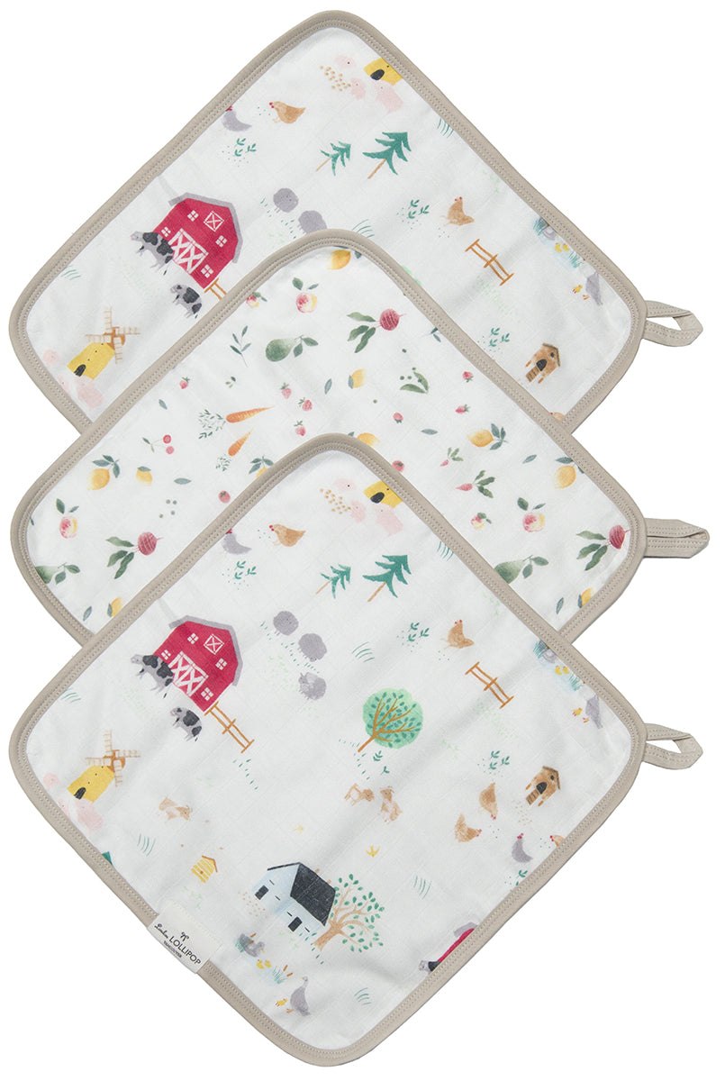 Loulou Lollipop Washcloth 3-Piece Set - Farm Animals