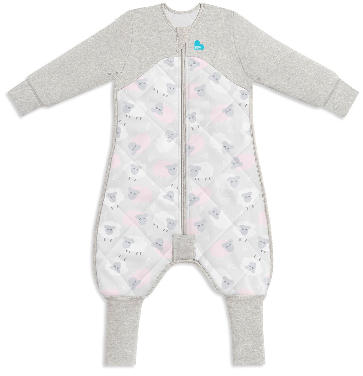 Love To Dream Sleep Suit Quilted Organic Cotton/Merino Wool 2.5 TOG, 12-24 M - Bah Bah Sheep Pink