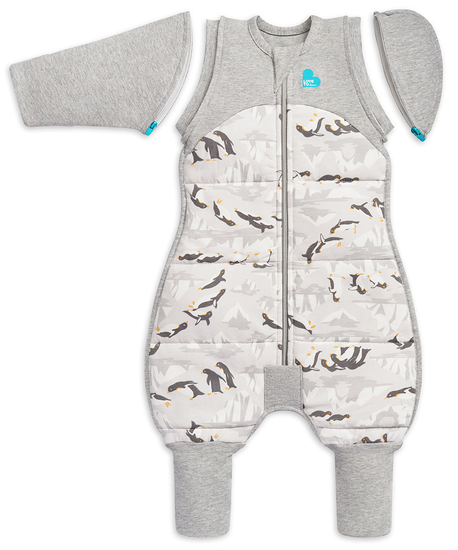 Love To Dream Swaddle UP Transition Suit Quilted Cotton 3.5 TOG, Large - Penguin Parade Grey