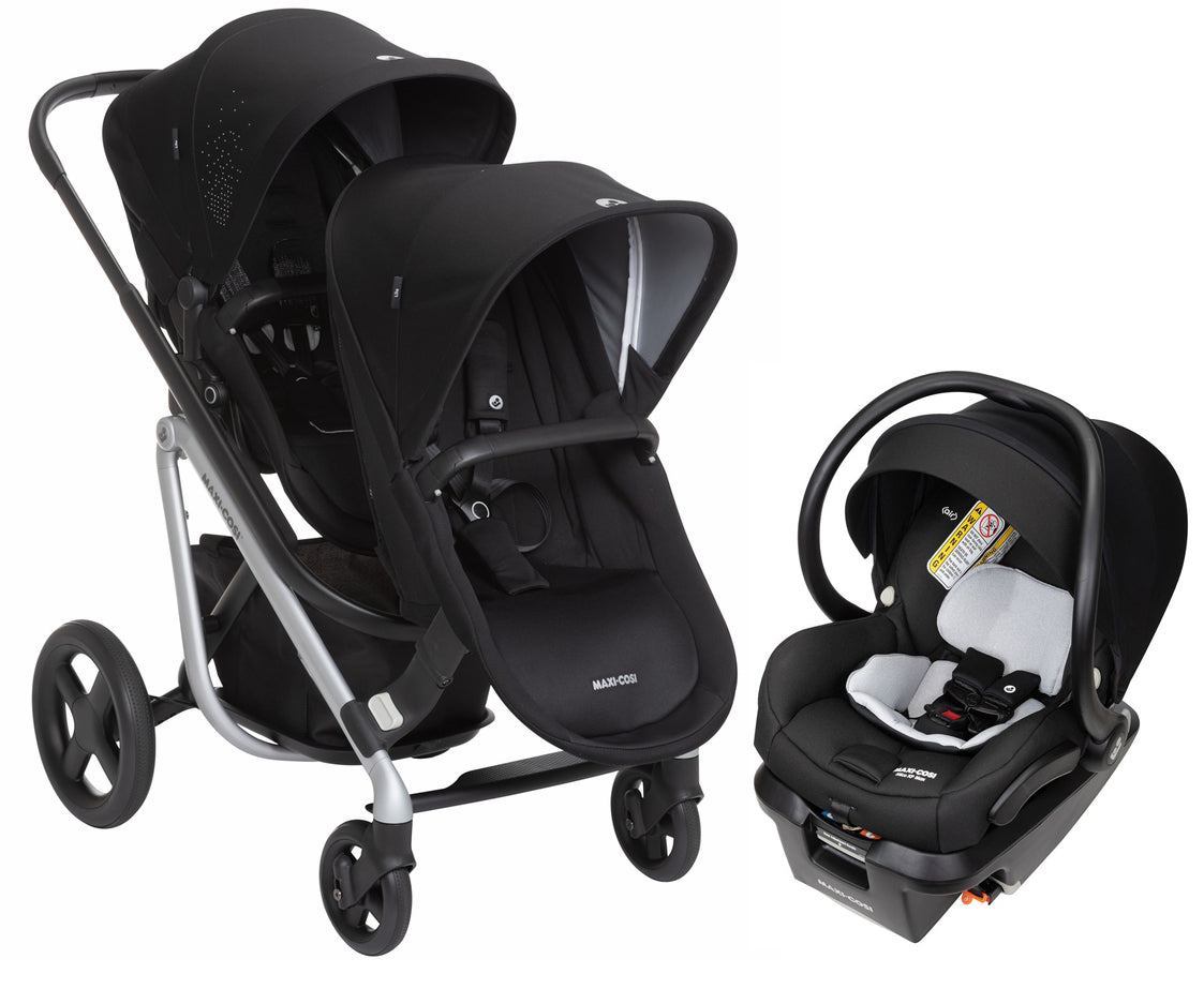 Maxi-Cosi Lila Double Stroller + Mico XP Max Travel System Bundle - Nomad Black / Essential Black