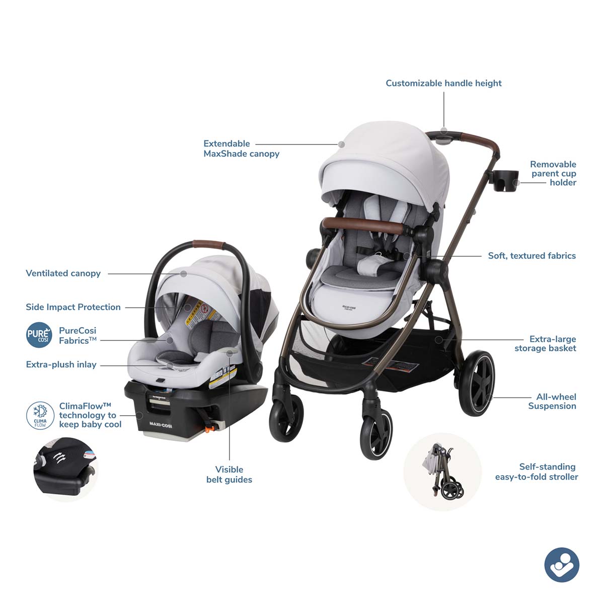 Maxi-Cosi Zelia 2 Luxe+ Travel System - Arctic Frost