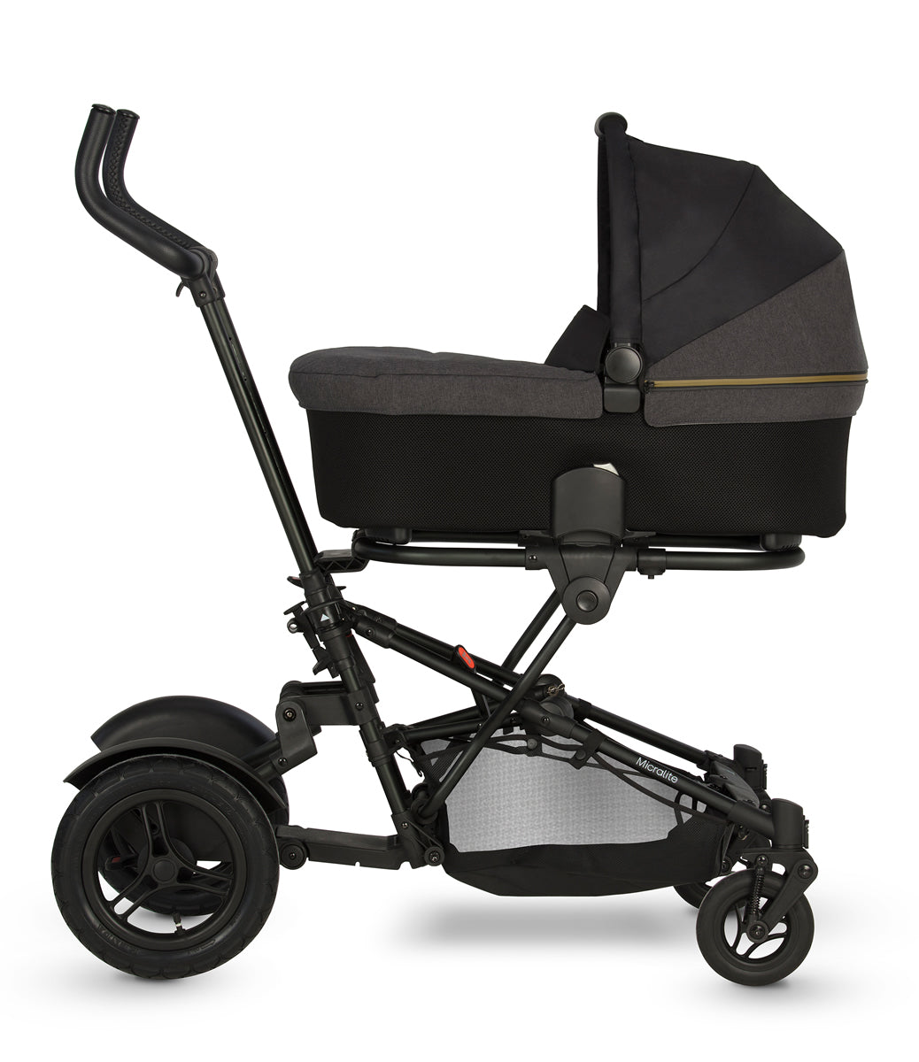 Micralite TwoFold Double Stroller + Bassinet - Carbon