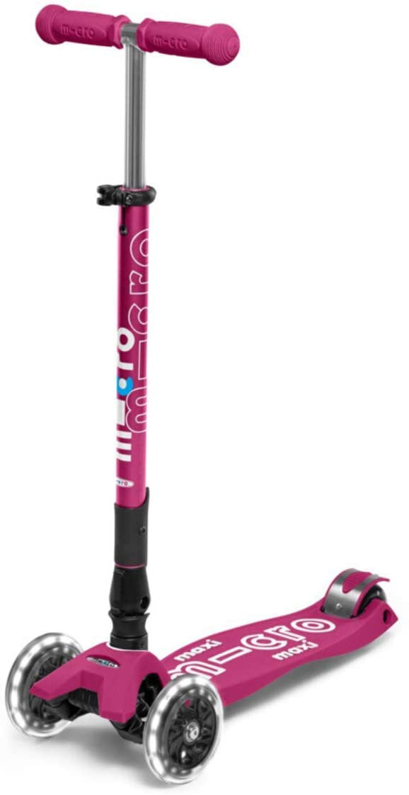 Micro Kickboard Maxi Deluxe Foldable LED Scooter - Berry Red