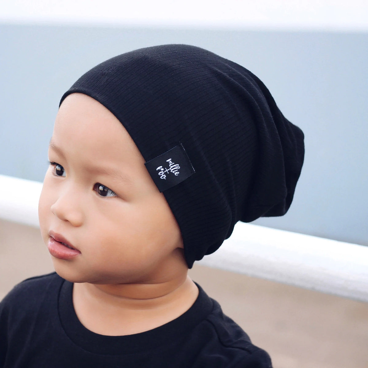 millie+roo Rib Beanie - Black, Medium (18M-4Y)