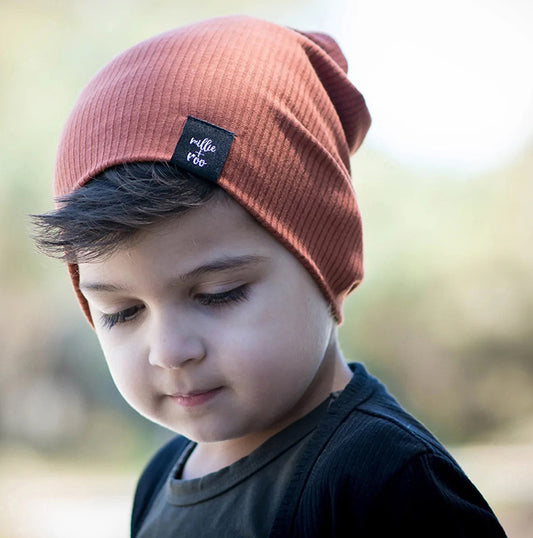 millie+roo Rib Beanie - Rust, Medium (18M-4Y)