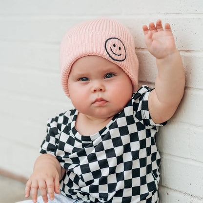 millie+roo Smile Rib Knit Beanie - Rose (0-1Y)