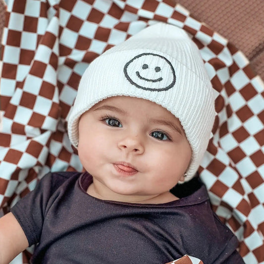 millie+roo Smile Rib Knit Beanie - White (0-1Y)