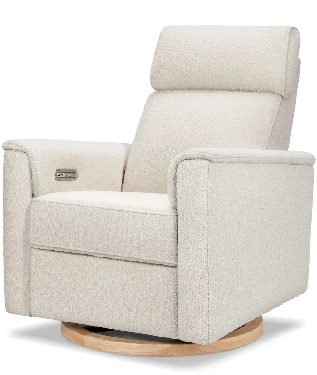 Monogram by Namesake Willa Electric Glider Recliner w/USB - Ivory Boucle w/Light Wood Base