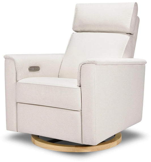 Monogram by Namesake Willa Electric Glider Recliner w/USB - Performance Cream Eco-Weave w/Light Wood Base