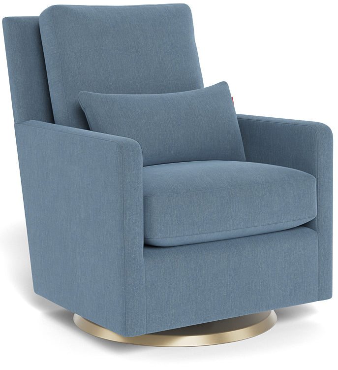 Monte Design Como Glider - Gold Swivel Base / Heathered Denim Blue Performance Fabric