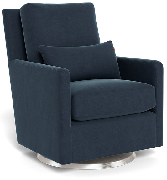 Monte Design Como Glider - Stainless Steel Swivel Base / Midnight Blue Brushed Cotton-Linen Fabric