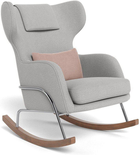 Monte Design Grand Jackson Rocker - Chrome / Performance Weave Cloud Grey Fabric / Brushed Cotton-Linen Blush Pillow