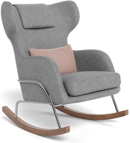 Monte Design Grand Jackson Rocker - Chrome / Performance Weave Pepper Grey Fabric / Brushed Cotton-Linen Blush Pillow