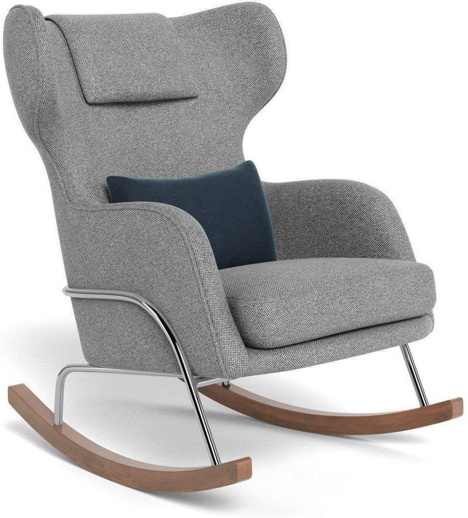 Monte Design Grand Jackson Rocker - Chrome / Performance Weave Pepper Grey Fabric / Brushed Cotton-Linen Midnight Blue Pillow