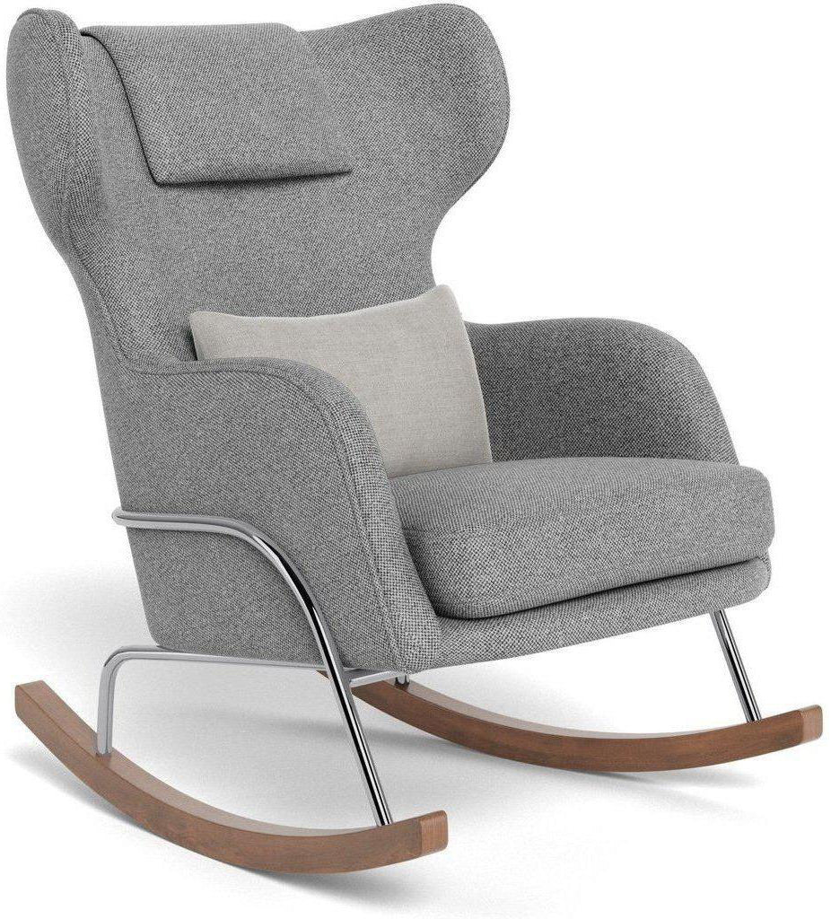 Monte Design Grand Jackson Rocker - Chrome / Performance Weave Pepper Grey Fabric / Brushed Cotton-Linen Smoke Pillow