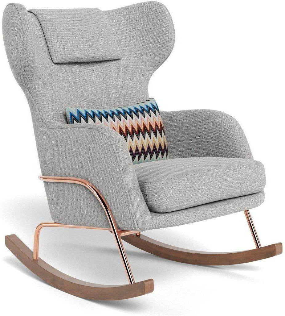 Monte Design Grand Jackson Rocker - Rose Gold Copper / Performance Weave Cloud Grey Fabric / Authentic Missoni Pillow